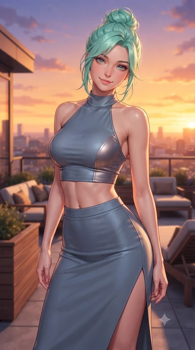 score_9, masterpiece, best quality, ultra-detailed, high-budget anime keyframe, editorial fashion photography, tasteful artistic composition, Japanese woman woman. close-up cowboy shot from the waist and thighs up, the character dominates the composi