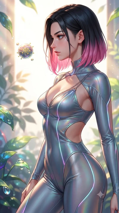 score_9, masterpiece, best quality, ultra-detailed, high-budget anime keyframe, editorial fashion photography, tasteful artistic composition, Korean woman. close-up cowboy shot from the waist and thighs up, the character dominates the composition, fi