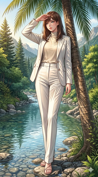 score_9, masterpiece, best quality, ultra-detailed, high-budget anime keyframe, editorial fashion photography, tasteful artistic composition, Korean woman. low angle full-body shot from head to toe showing her feet, filling the entire 9:16 vertical f