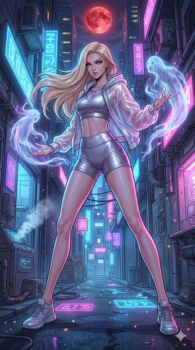 score_9, masterpiece, best quality, ultra-detailed, high-budget anime movie keyframe, cinematic anime lighting, intricate line art, Japanese anime girl. Dynamic full-body shot stretching the vertical silhouette across the 9:16 frame. summoning mystic