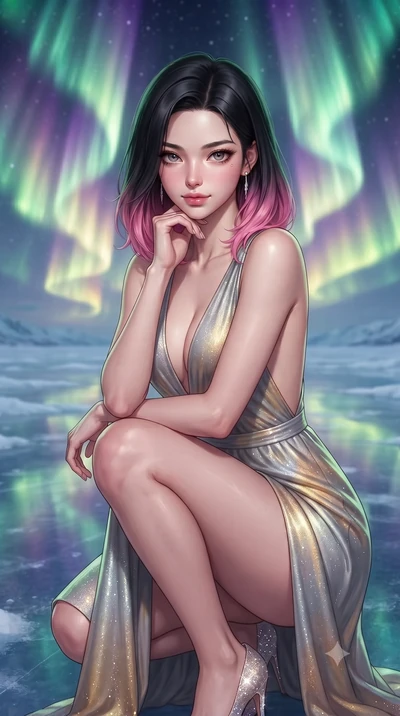 score_9, masterpiece, best quality, ultra-detailed, high-budget anime keyframe, editorial fashion photography, tasteful artistic composition, Korean woman. close-up cowboy shot from the waist and thighs up, the character dominates the composition, fi