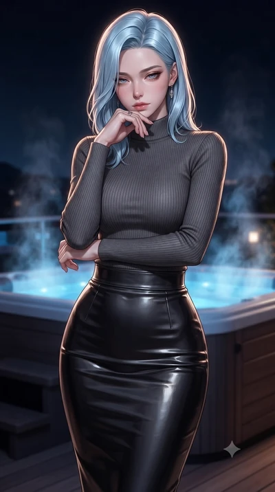 score_9, masterpiece, best quality, ultra-detailed, high-budget anime keyframe, editorial fashion photography, tasteful artistic composition, Korean woman woman. close-up cowboy shot from the waist and thighs up, the character dominates the compositi