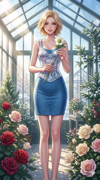 score_9, masterpiece, best quality, ultra-detailed, high-budget anime keyframe, vibrant anime aesthetic, Caucasian woman, strictly human ears. cowboy shot from the thighs up, character and outfit filling the frame for maximum presence. She is holding