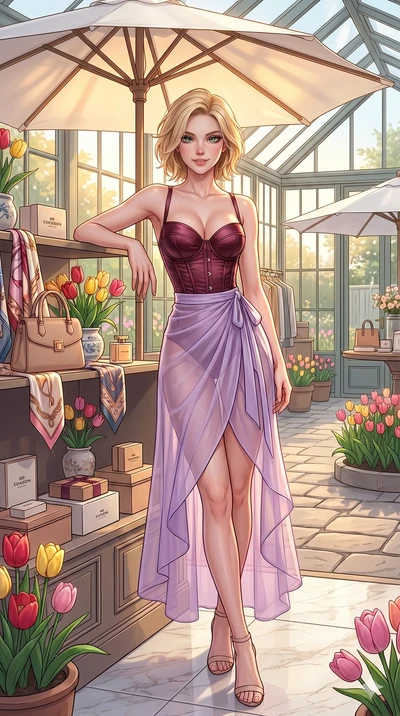score_9, masterpiece, best quality, ultra-detailed, high-budget anime keyframe, vibrant anime aesthetic, Caucasian woman, strictly human ears. cowboy shot from the thighs up, character and outfit filling the frame for maximum presence. She is leaning