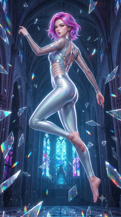 score_9, masterpiece, best quality, ultra-detailed, high-budget anime keyframe, editorial fashion photography, tasteful artistic composition, Caucasian woman. low angle full-body shot from head to toe showing her feet, filling the entire 9:16 vertica