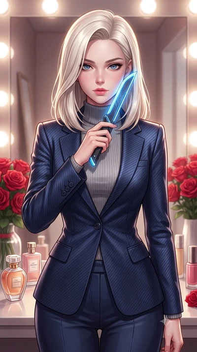 score_9, masterpiece, best quality, ultra-detailed, high-budget anime keyframe, editorial fashion photography, tasteful artistic composition, Caucasian woman. close-up cowboy shot from the waist and thighs up, the character dominates the composition,