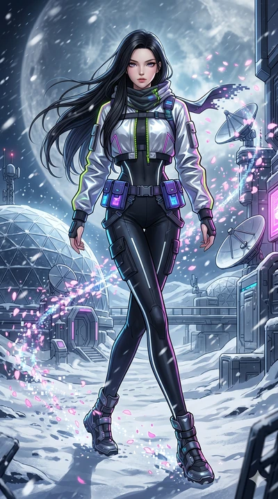 score_9, masterpiece, best quality, ultra-detailed, high-budget anime movie keyframe, cinematic anime lighting, intricate line art, Japanese woman. Dynamic full-body shot stretching the vertical silhouette across the 9:16 frame. walking through a bli
