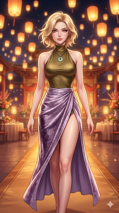 Caucasian woman. close-up cowboy shot from the waist and thighs up, the chara.