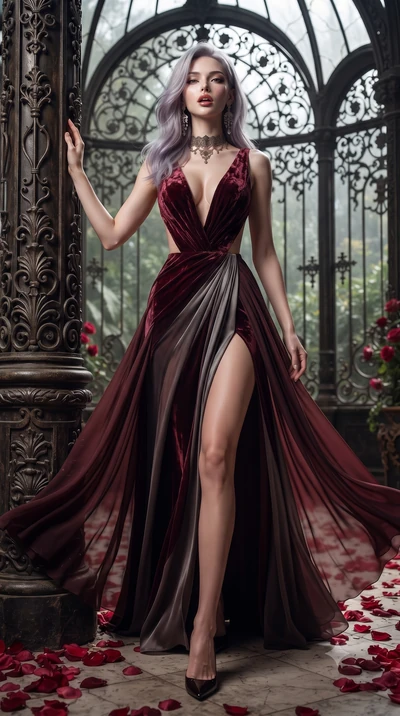 score_9, masterpiece, best quality, ultra-detailed, high-budget anime keyframe, editorial fashion photography, tasteful artistic composition, Caucasian woman. low angle full-body shot from head to toe showing her feet, filling the entire 9:16 vertica