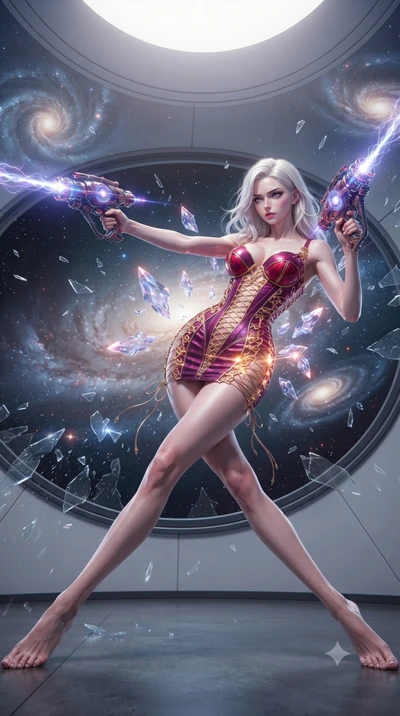 score_9, masterpiece, best quality, ultra-detailed, high-budget anime keyframe, editorial fashion photography, tasteful artistic composition, realistic cosplay photography, Caucasian woman, strictly human ears. low angle full-body shot from head to t