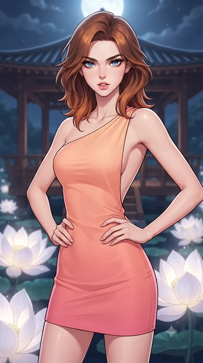 score_9, masterpiece, best quality, ultra-detailed, high-budget anime keyframe, gorgeous anime illustration, with clean line-art and distinct ink outlines, Korean woman. close-up cowboy shot from the waist and thighs up, the character dominates the c