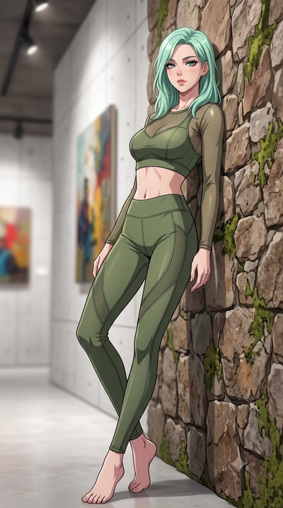 score_9, masterpiece, best quality, ultra-detailed, high-budget anime keyframe, tasteful artistic composition, Japanese woman. low angle full-body shot from head to toe showing her feet, filling the entire 9:16 vertical frame with her statuesque pres