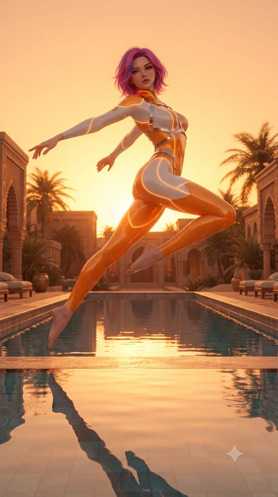 score_9, masterpiece, best quality, ultra-detailed, high-budget anime keyframe, editorial fashion photography, tasteful artistic composition, Caucasian woman. low angle full-body shot from head to toe showing her feet, filling the entire 9:16 vertica