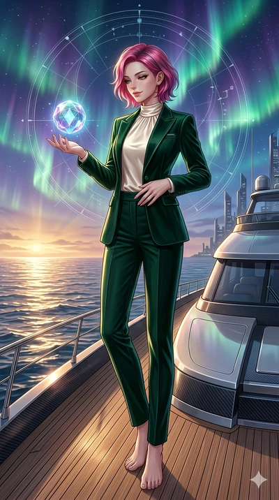 score_9, masterpiece, best quality, ultra-detailed, high-budget anime keyframe, editorial fashion photography, tasteful artistic composition, Caucasian woman, strictly human ears. low angle full-body shot from head to toe showing her feet, filling th