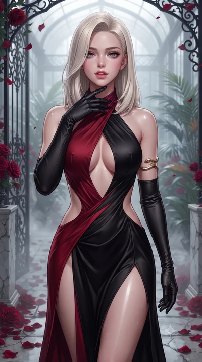 score_9, masterpiece, best quality, ultra-detailed, high-budget anime keyframe, editorial fashion photography, tasteful artistic composition, Caucasian woman. close-up cowboy shot from the waist and thighs up, the character dominates the composition,