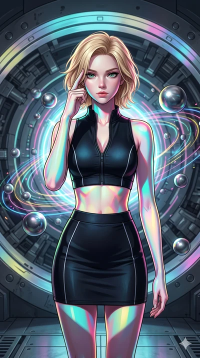 score_9, masterpiece, best quality, ultra-detailed, high-budget anime keyframe, editorial fashion photography, tasteful artistic composition, Caucasian woman, strictly human ears. cowboy shot from the thighs up, character and outfit filling the frame