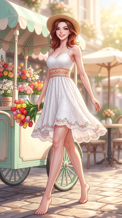 score_9, masterpiece, best quality, ultra-detailed, high-budget anime keyframe, editorial fashion photography, tasteful artistic composition, Korean woman. low angle full-body shot from head to toe showing her feet, filling the entire 9:16 vertical f