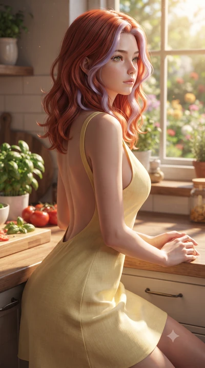 score_9, masterpiece, best quality, ultra-detailed, high-budget anime keyframe, editorial fashion photography, tasteful artistic composition, Caucasian woman woman. close-up cowboy shot from the waist and thighs up, the character dominates the compos