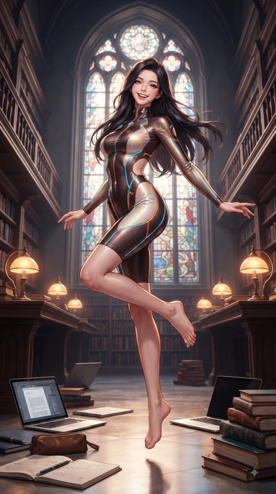 score_9, masterpiece, best quality, ultra-detailed, high-budget anime keyframe, editorial fashion photography, tasteful artistic composition, Korean woman. low angle full-body shot from head to toe showing her feet, filling the entire 9:16 vertical f