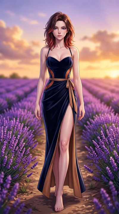 score_9, masterpiece, best quality, ultra-detailed, high-budget anime keyframe, editorial fashion photography, tasteful artistic composition, Korean woman. low angle full-body shot from head to toe showing her feet, filling the entire 9:16 vertical f