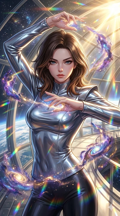 score_9, masterpiece, best quality, ultra-detailed, high-budget anime keyframe, semi-realistic 3D game render, Korean woman. Upper body close-up from the thighs up, character filling the screen for maximum presence. She is posing with dynamic energy 