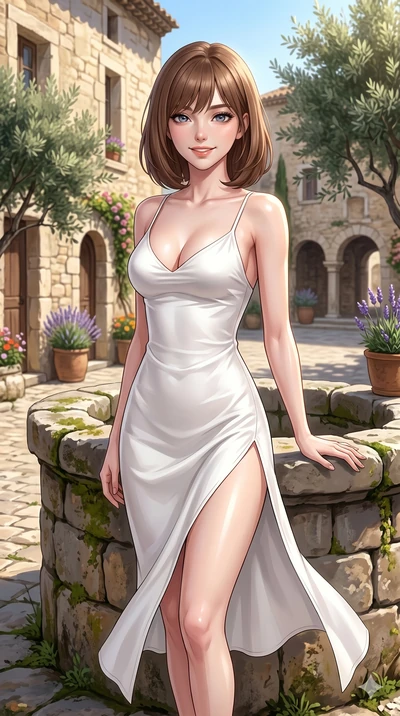 score_9, masterpiece, best quality, ultra-detailed, high-budget anime keyframe, editorial fashion photography, tasteful artistic composition, Caucasian woman, strictly human ears. cowboy shot from the thighs up, character and outfit filling the frame