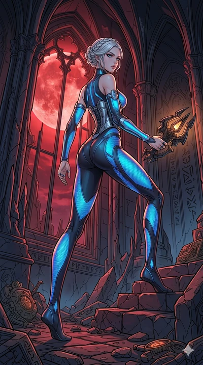 score_9, masterpiece, best quality, ultra-detailed, high-budget anime movie keyframe, cinematic anime lighting, intricate line art, Caucasian (strictly human ears) woman. Dynamic full-body shot stretching the vertical silhouette across the 9:16 frame