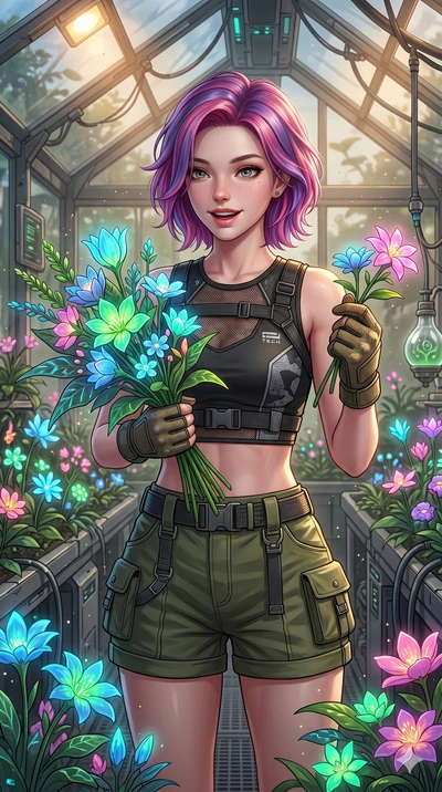 score_9, masterpiece, best quality, ultra-detailed, high-budget anime keyframe, semi-realistic 3D game render, Caucasian woman, strictly human ears. Upper body close-up from the thighs up, character filling the screen for maximum presence. Inside a b