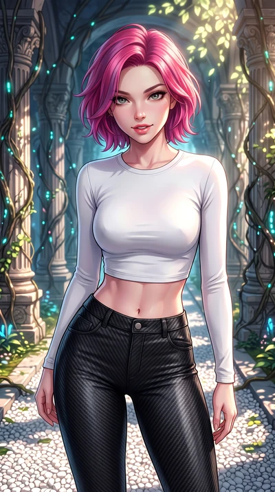 score_9, masterpiece, best quality, ultra-detailed, high-budget anime keyframe, editorial fashion photography, tasteful artistic composition, Caucasian woman. close-up cowboy shot from the waist and thighs up, the character dominates the composition,