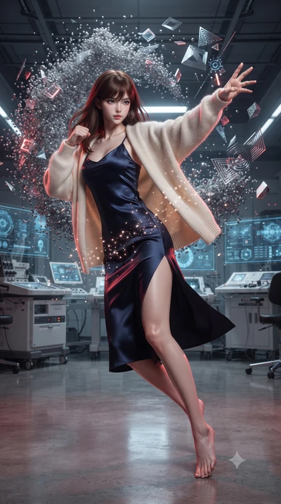 score_9, masterpiece, best quality, ultra-detailed, high-budget anime keyframe, editorial fashion photography, tasteful artistic composition, realistic cosplay photography, Korean woman. low angle full-body shot from head to toe showing her feet, fil