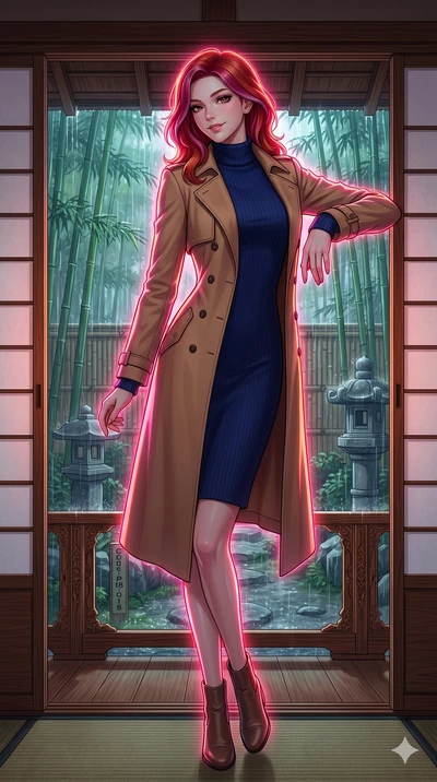 score_9, masterpiece, best quality, ultra-detailed, high-budget anime keyframe, editorial fashion photography, tasteful artistic composition, Caucasian woman, strictly human ears. low angle full-body shot from head to toe showing her feet, filling th