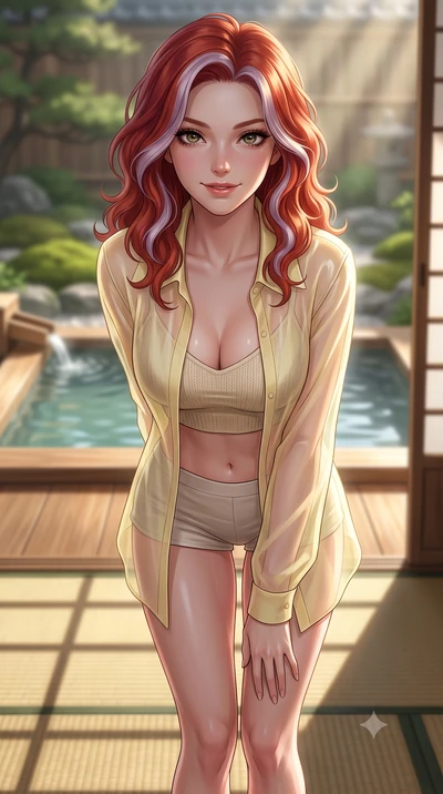 score_9, masterpiece, best quality, ultra-detailed, high-budget anime keyframe, editorial fashion photography, tasteful artistic composition, Caucasian woman. close-up cowboy shot from the waist and thighs up, the character dominates the composition,