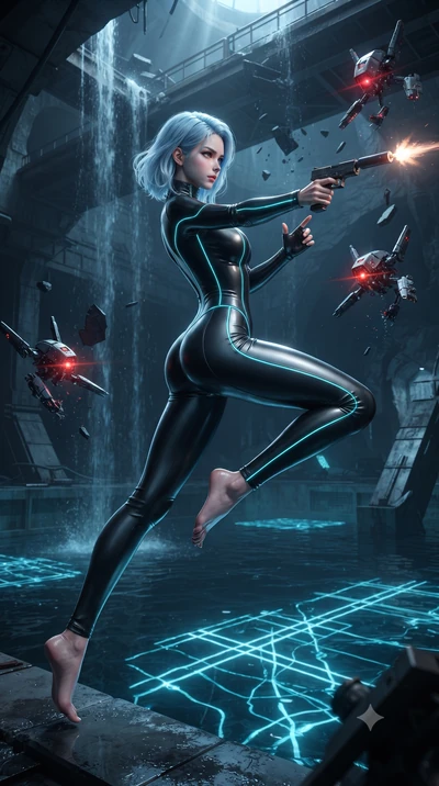 score_9, masterpiece, best quality, ultra-detailed, high-budget anime keyframe, editorial fashion photography, tasteful artistic composition, realistic cosplay photography, Korean woman. low angle full-body shot from head to toe showing her feet, fil