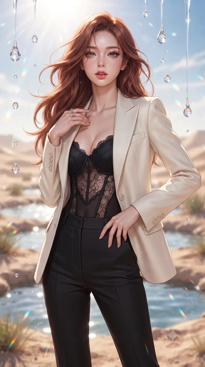 score_9, masterpiece, best quality, ultra-detailed, high-budget anime keyframe, editorial fashion photography, tasteful artistic composition, Korean woman. close-up cowboy shot from the waist and thighs up, the character dominates the composition, fi