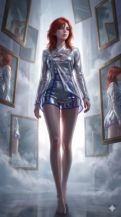 score_9, masterpiece, best quality, ultra-detailed, high-budget anime keyframe, Korean woman. low angle full-body shot filling the entire 9:16 frame with her statuesque presence, stretching the vertical silhouette. wandering through a mirage cloud ca