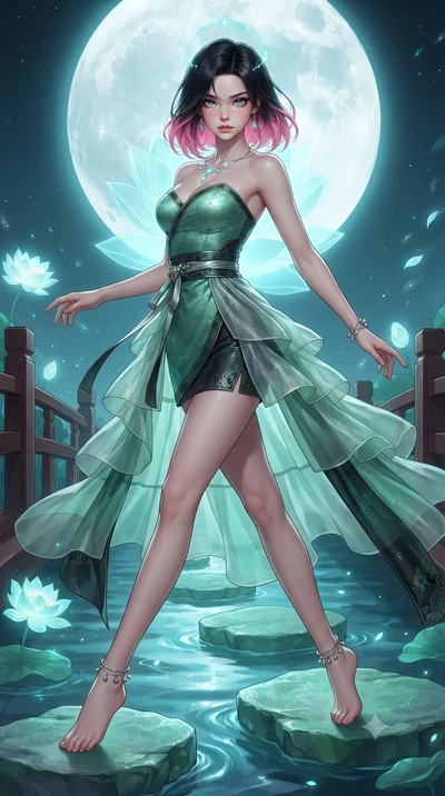 score_9, masterpiece, best quality, ultra-detailed, high-budget anime keyframe, editorial fashion photography, tasteful artistic composition, Korean woman. close-up cowboy shot from the waist and thighs up, the character dominates the composition, fi