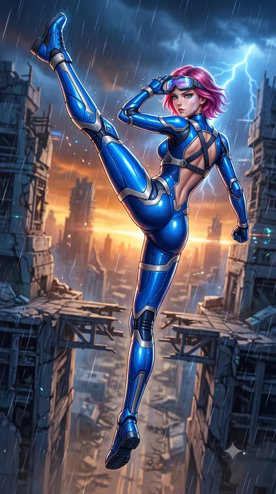 score_9, masterpiece, best quality, ultra-detailed, high-budget anime keyframe, semi-realistic 3D game render, editorial fashion photography, tasteful artistic composition, Caucasian woman. low angle full-body shot from head to toe showing her feet, 