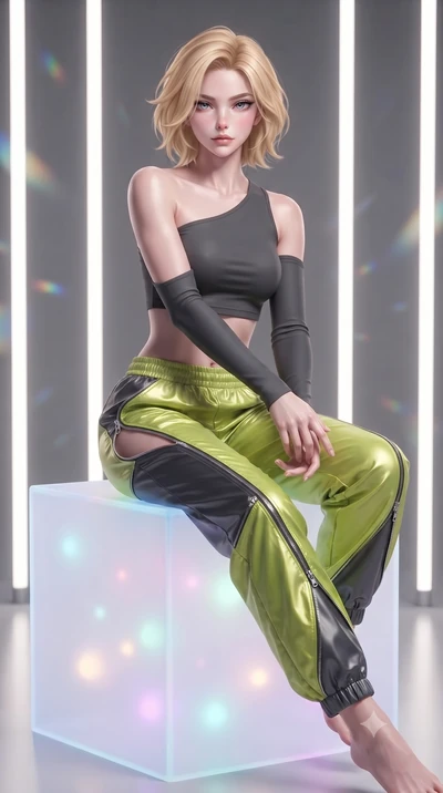 score_9, masterpiece, best quality, ultra-detailed, high-budget anime keyframe, editorial fashion photography, tasteful artistic composition, Caucasian woman. close-up cowboy shot from the waist and thighs up, the character dominates the composition,
