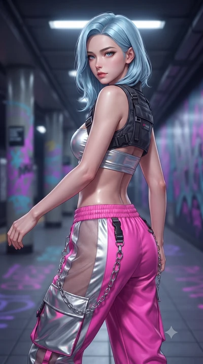 score_9, masterpiece, best quality, ultra-detailed, high-budget anime keyframe, editorial fashion photography, tasteful artistic composition, Korean woman. close-up cowboy shot from the waist and thighs up, the character dominates the composition, fi