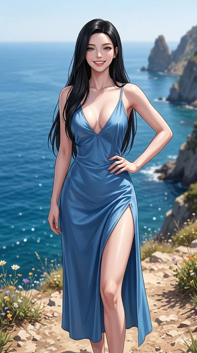 score_9, masterpiece, best quality, ultra-detailed, high-budget anime keyframe, editorial fashion photography, tasteful artistic composition, Korean woman. cowboy shot from the thighs up, character and outfit filling the frame for maximum editorial p