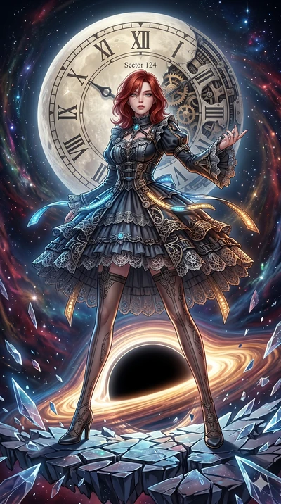 score_9, masterpiece, best quality, ultra-detailed, Set A: High-budget Anime Keyframe, Korean woman. Low angle cowboy shot filling the entire 9:16 frame with her statuesque presence. Theme: Historical Remix. shattering the fabric of reality in the ed