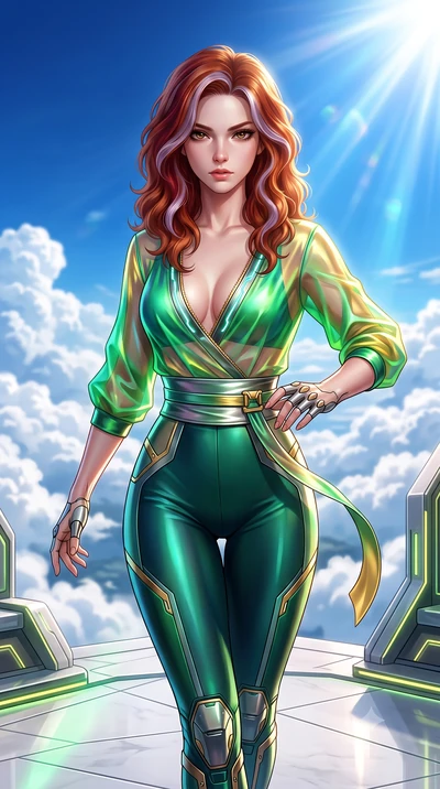 score_9, masterpiece, best quality, ultra-detailed, high-budget anime keyframe, semi-realistic 3D game render, editorial fashion photography, tasteful artistic composition, Caucasian woman. close-up cowboy shot from the waist and thighs up, the chara