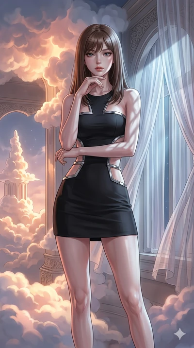 score_9, masterpiece, best quality, ultra-detailed, high-budget anime keyframe, editorial fashion photography, tasteful artistic composition, Korean woman. cowboy shot from the thighs up, character and outfit filling the frame for maximum editorial p