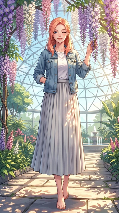 score_9, masterpiece, best quality, ultra-detailed, high-budget anime keyframe, vibrant anime aesthetic, Japanese woman. low angle full-body shot from head to toe showing her feet, filling the entire 9:16 vertical frame with her statuesque presence, 