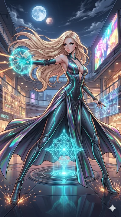 score_9, masterpiece, best quality, ultra-detailed, high-budget anime movie keyframe, cinematic anime lighting, intricate line art, Korean woman. Dynamic full-body shot stretching the vertical silhouette across the 9:16 frame. defending a sacred reli