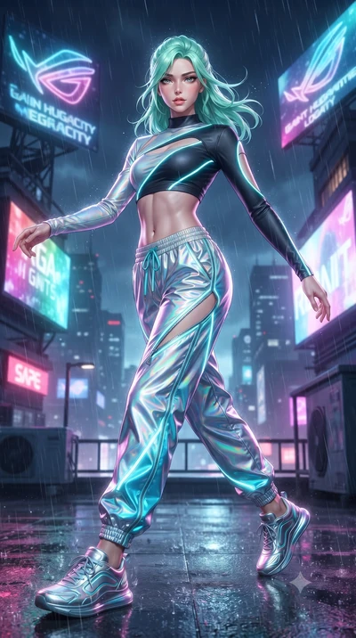 score_9, masterpiece, best quality, ultra-detailed, high-budget anime keyframe, editorial fashion photography, tasteful artistic composition, Japanese woman. low angle full-body shot from head to toe showing her feet, filling the entire 9:16 vertical
