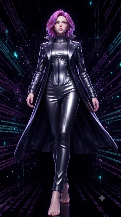 score_9, masterpiece, best quality, ultra-detailed, high-budget anime keyframe, editorial fashion photography, tasteful artistic composition, Caucasian woman. low angle full-body shot from head to toe showing her feet, filling the entire 9:16 vertica