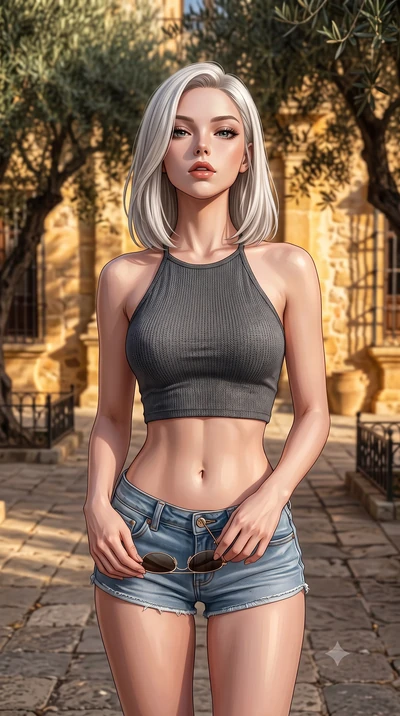 score_9, masterpiece, best quality, ultra-detailed, high-budget anime keyframe, editorial fashion photography, tasteful artistic composition, Caucasian woman woman. close-up cowboy shot from the waist and thighs up, the character dominates the compos