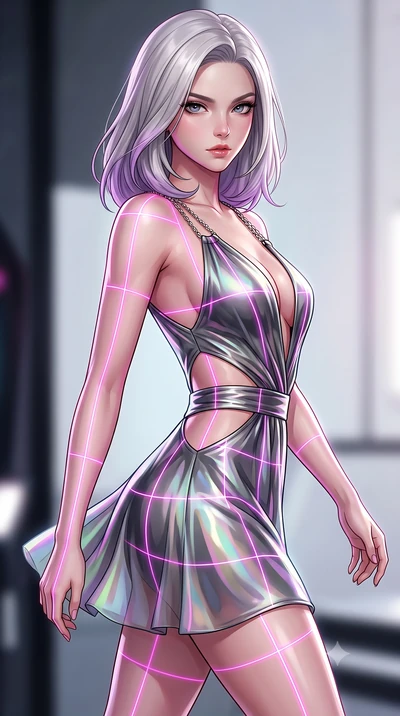 score_9, masterpiece, best quality, ultra-detailed, high-budget anime keyframe, editorial fashion photography, tasteful artistic composition, Caucasian woman. close-up cowboy shot from the waist and thighs up, the character dominates the composition,