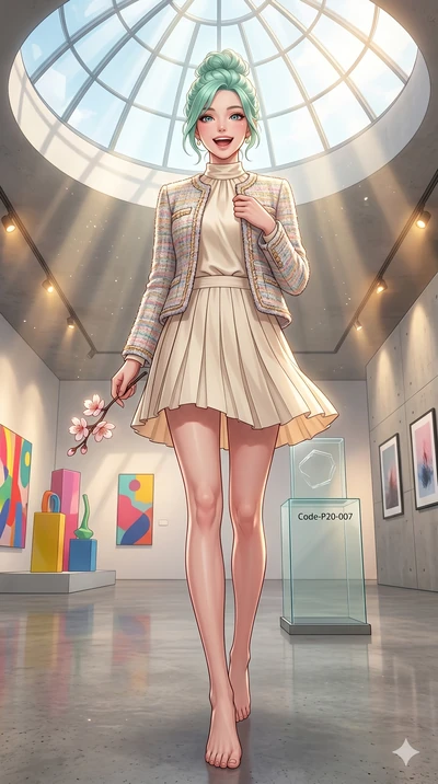 score_9, masterpiece, best quality, ultra-detailed, high-budget anime keyframe, vibrant anime aesthetic, Japanese woman. low angle full-body shot from head to toe showing her feet, filling the entire 9:16 vertical frame with her statuesque presence, 